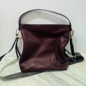Fossil Burgundy Pebbled Leather Shoulder Bag w/ Crossbody Strap